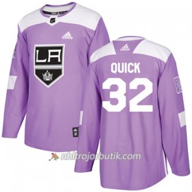 Män Ishockey Los Angeles Kings Tröja Jonathan Quick 32 Adidas 2017-2018 Lila Fights Cancer Practice Authentic